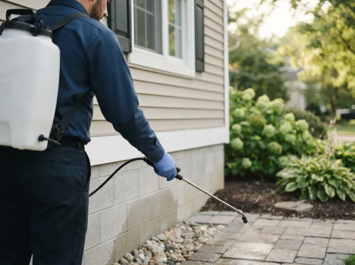 Pest control technician inspecting a home in Haven, KS